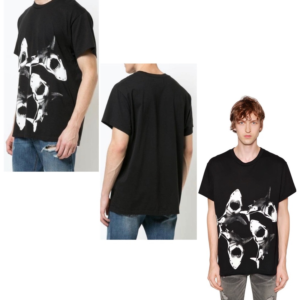AMIRI Black Short Sleeve Shark Print  Tee